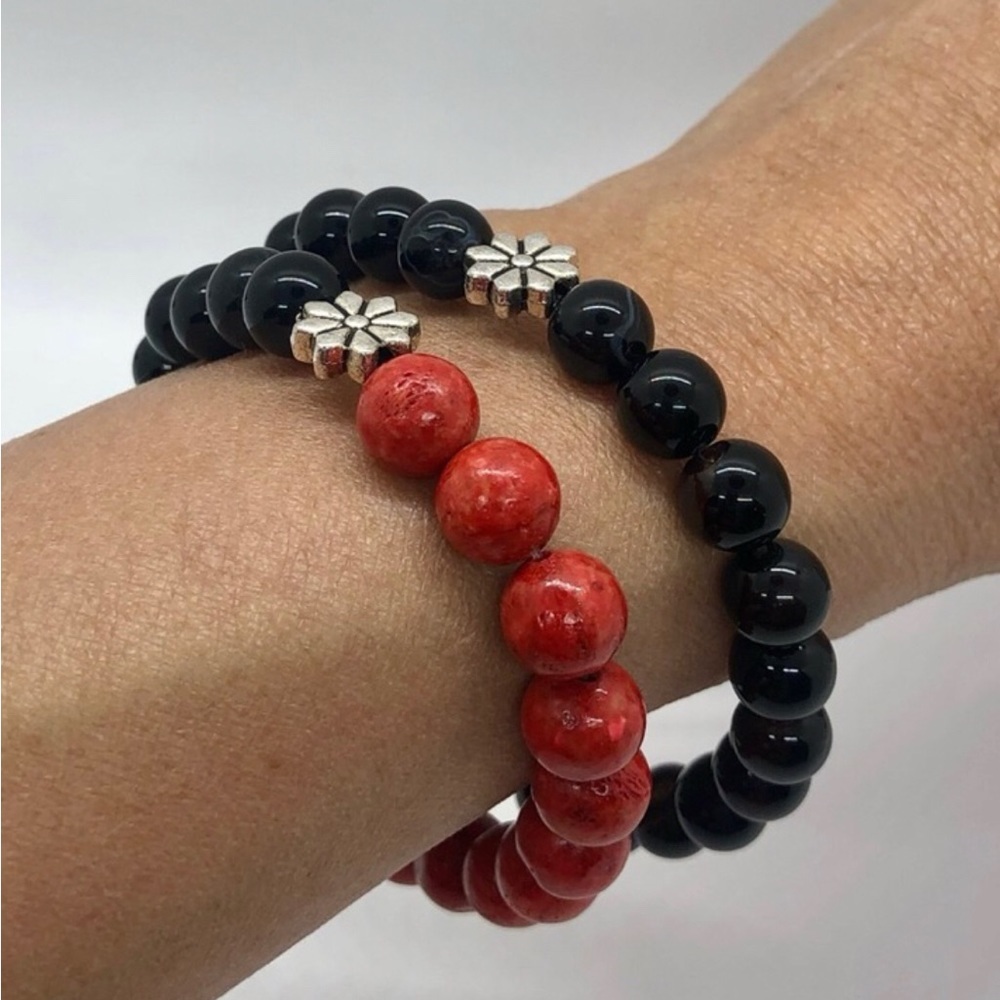 Handmade Agate Coral Bamboo stack Gemstone Bracelets - Picture 4 of 7